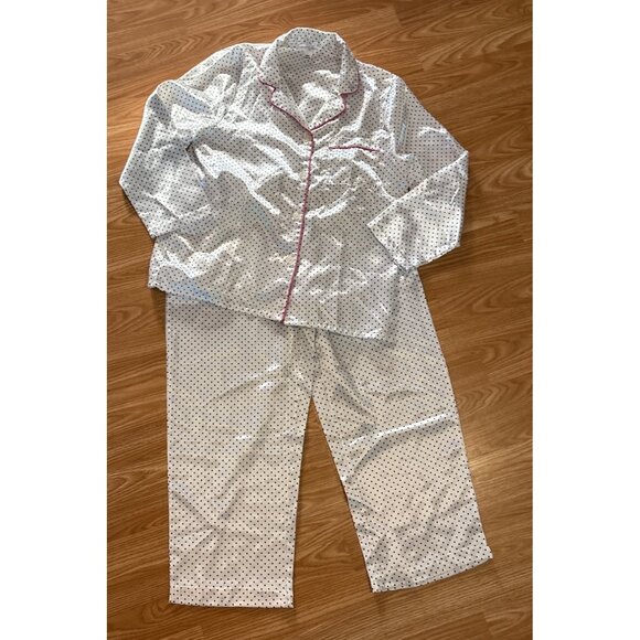 Vanity Fair Pajama Set Womens Satiny Polka Dot White Black Pink Trim Med (10-12) - Picture 3 of 12